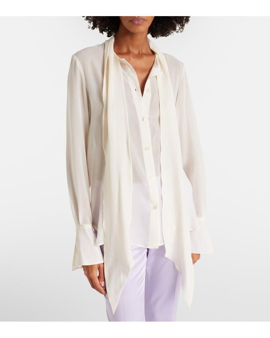 Nina Ricci White Scarf-Detail Silk Blouse