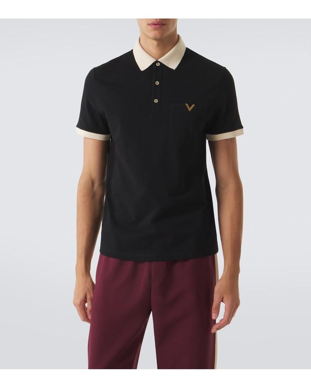 Valentino Garavani Black Vlogo Cotton Pique Polo Shirt for men