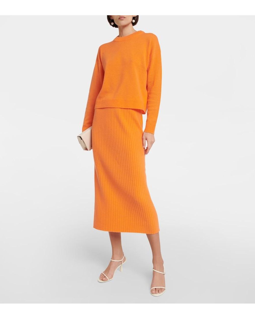 Jardin Des Orangers Orange Ribbed-Knit Cashmere Midi Skirt