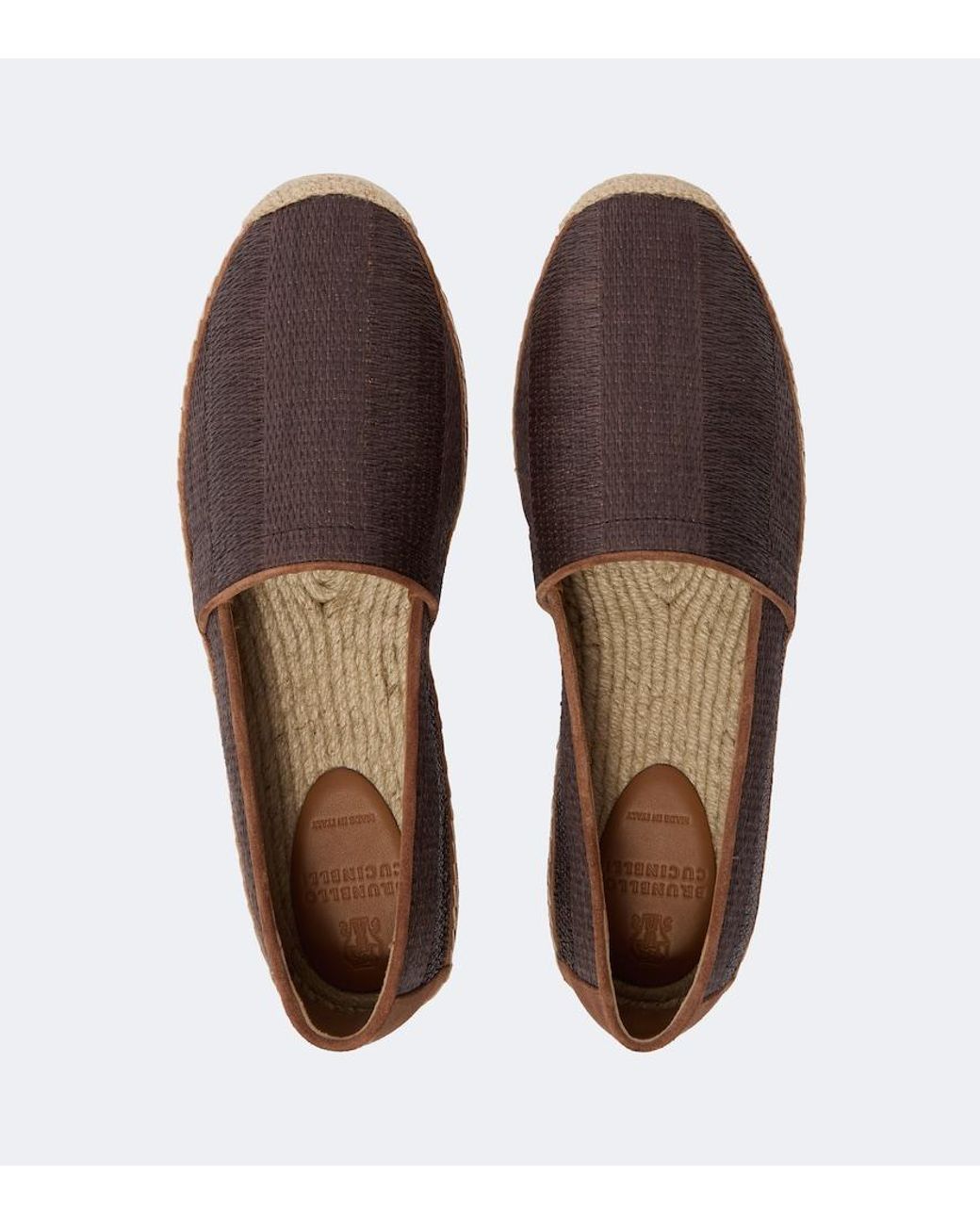 Brunello Cucinelli Brown Leather-Trimmed Espadrilles for men