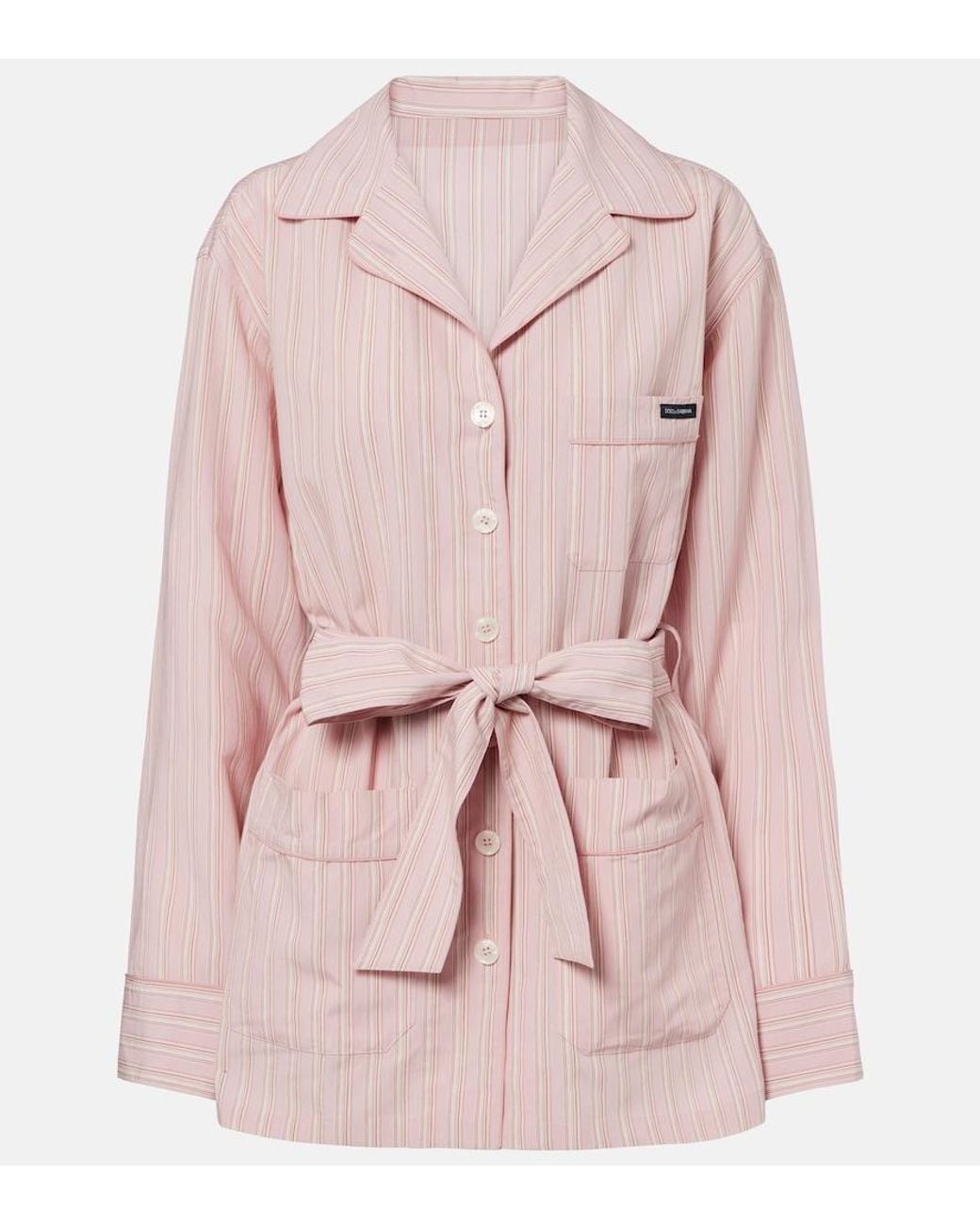 Dolce & Gabbana Pink Belted Striped Shirt