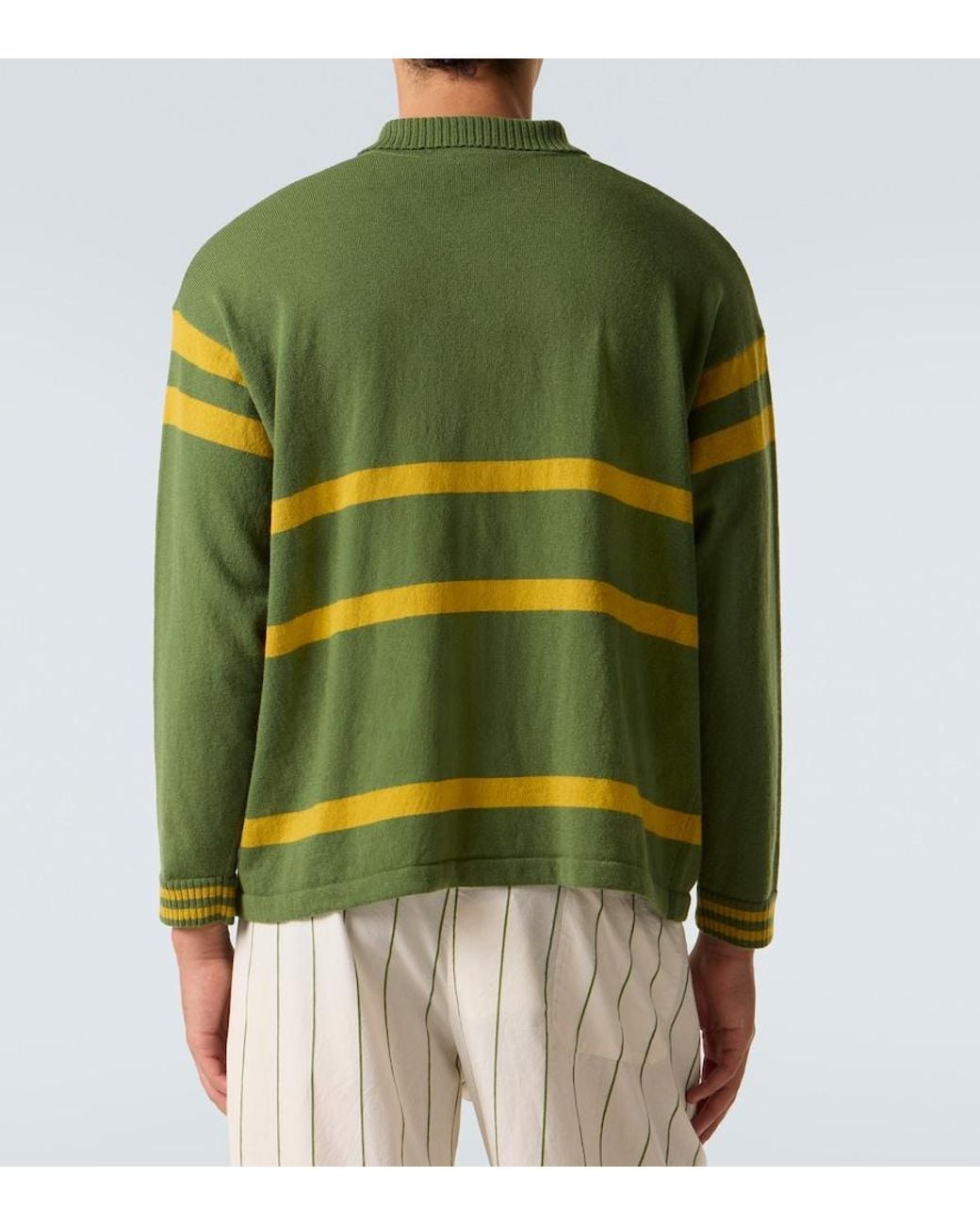 Bode Green Striped Virgin Wool Polo Sweater for men