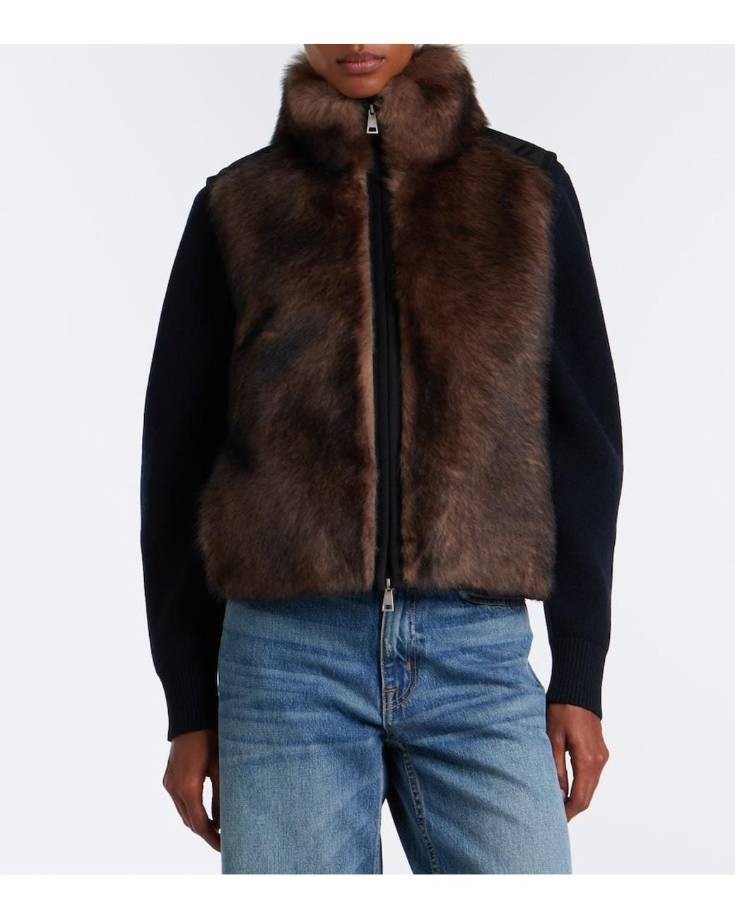 Moncler Brown Tadorne Shearling-Trimmed Down Vest