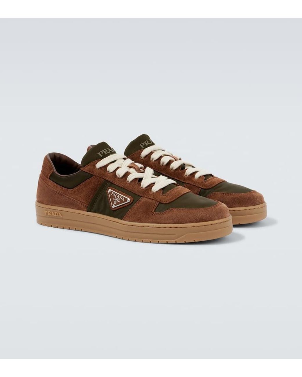 Prada Brown Suede And Re-Nylon Downtown Sneakers for men