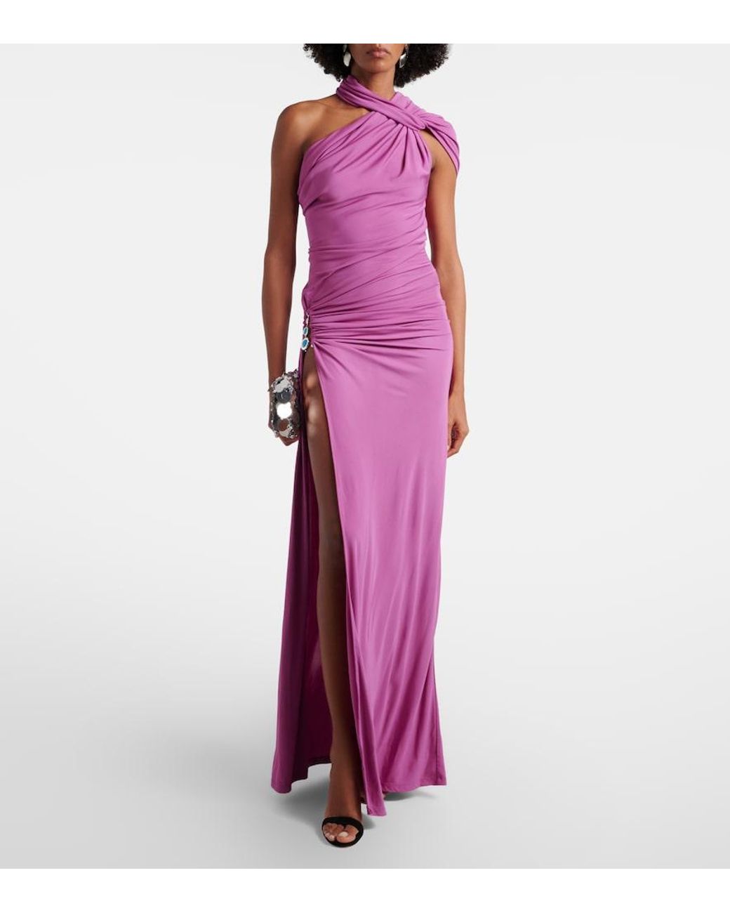 Christopher Esber Pink Embellished Halterneck Jersey Gown