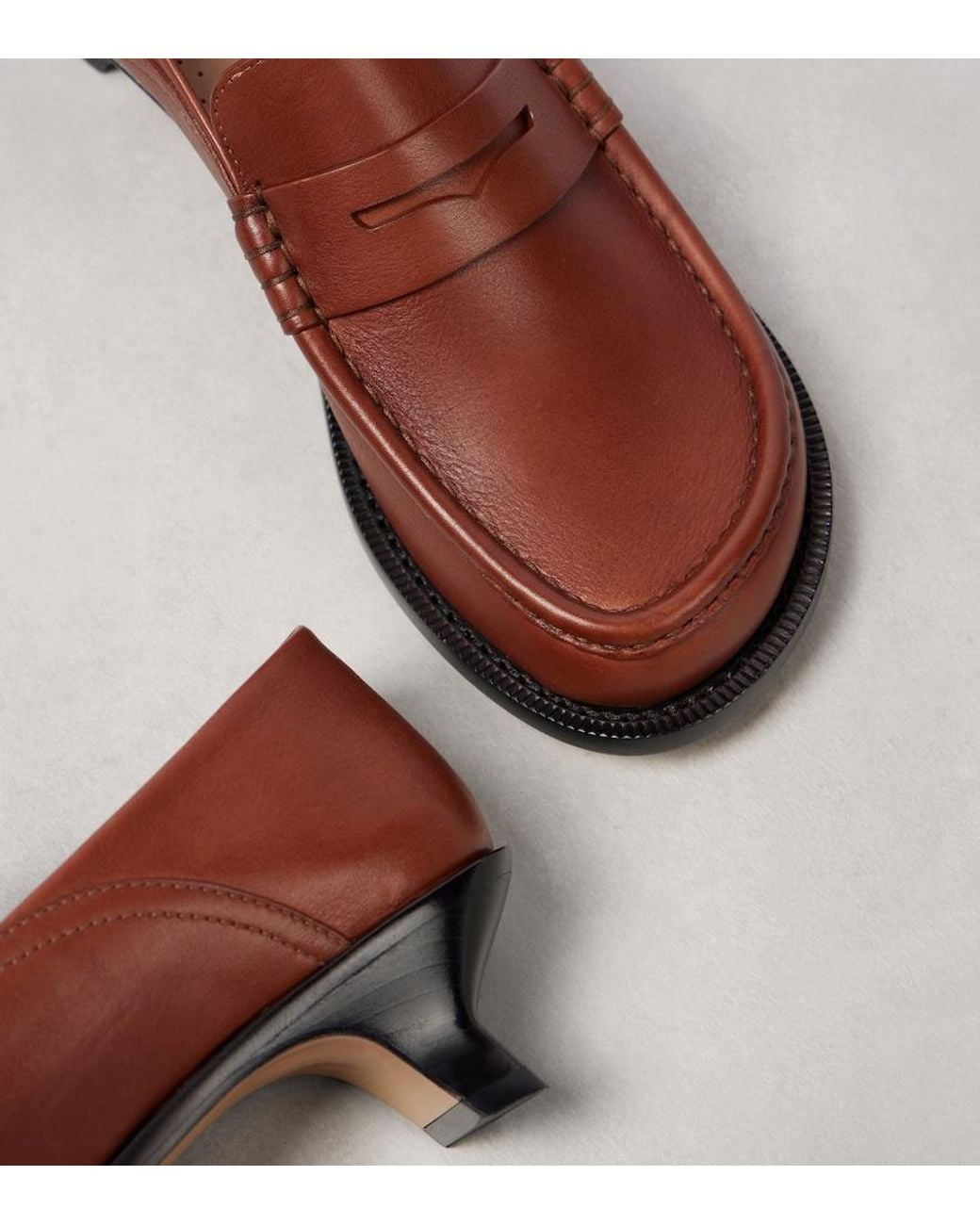 Loewe Brown Leather Campo Heeled Loafers 40