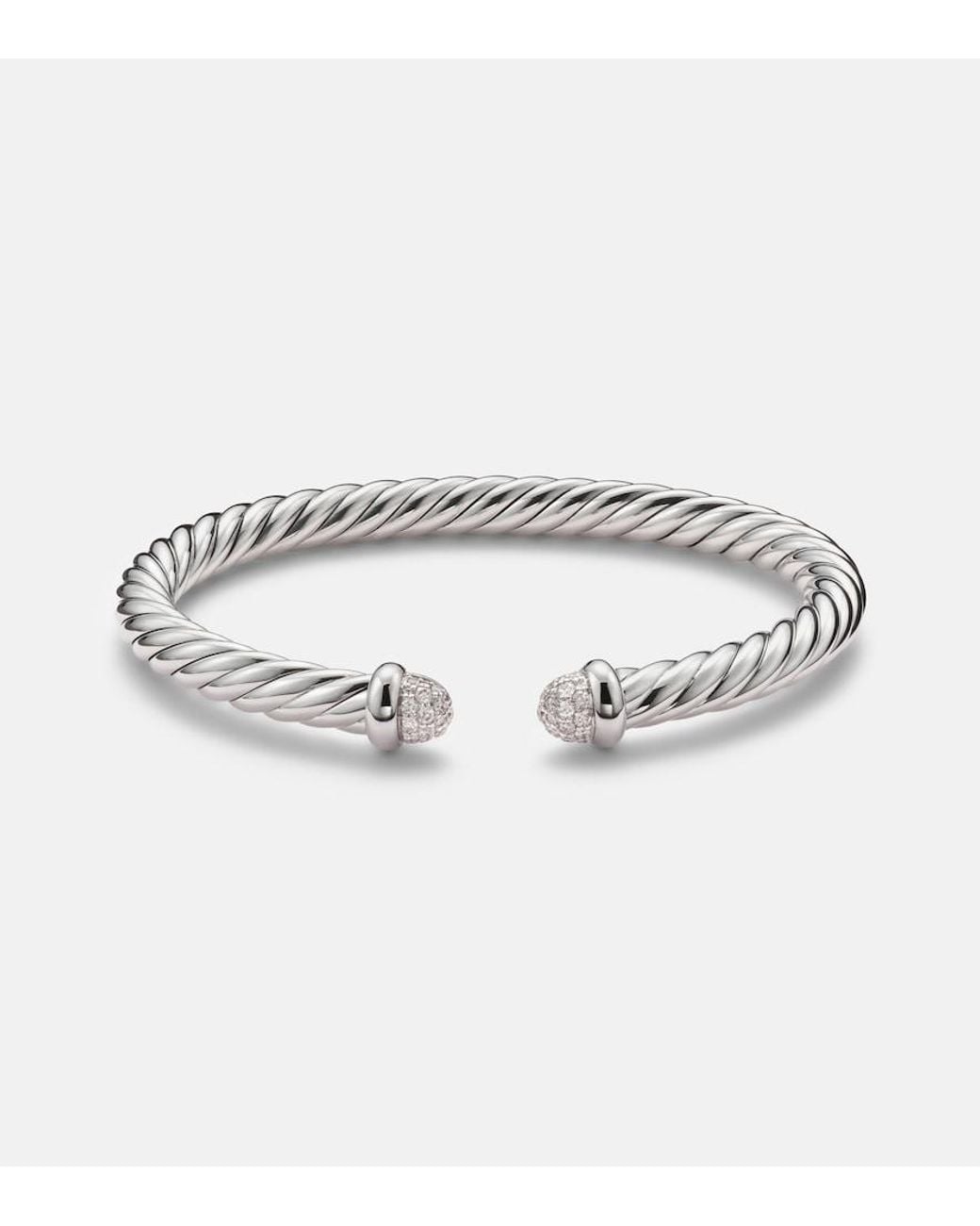 David Yurman Metallic Cable Flex Sterling Cuff Bracelet With Diamonds