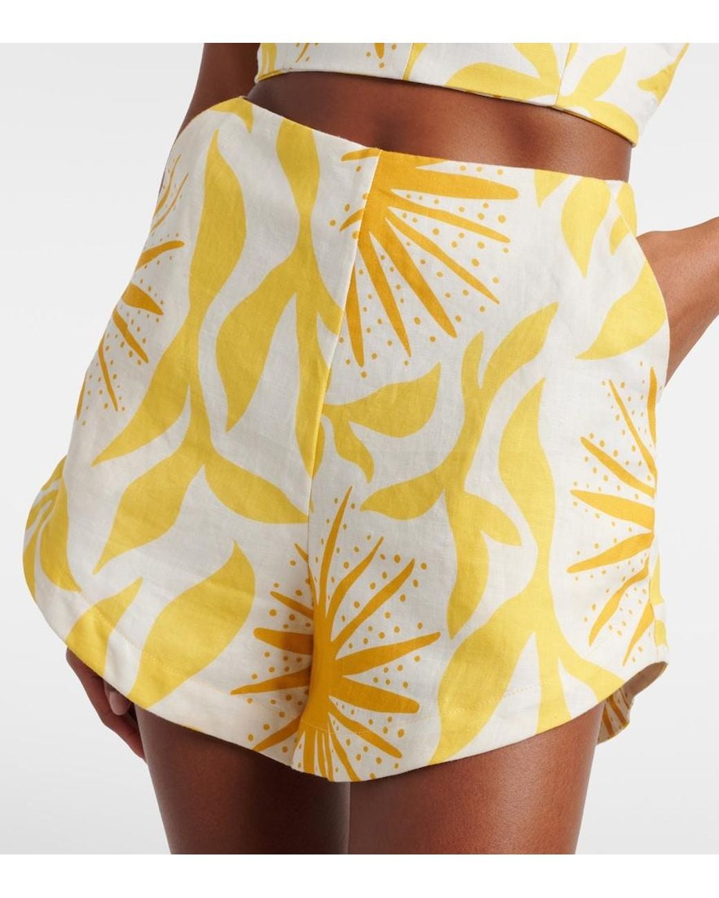 Cala De La Cruz Metallic Bahamas Printed Linen Shorts
