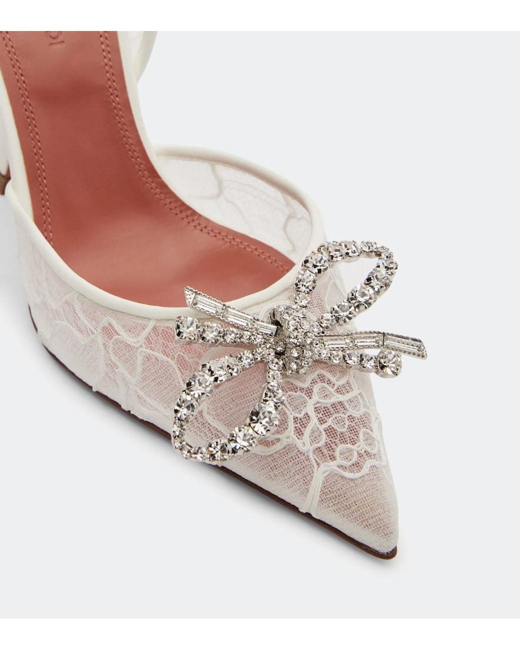 AMINA MUADDI White Rosie Embellished Lace Slingback Pumps