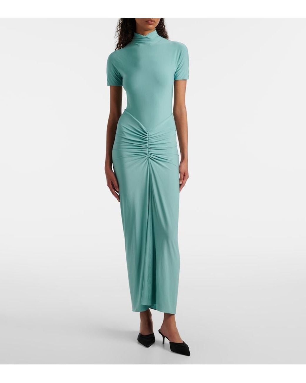 Alaïa Blue Ruched Jersey Maxi Dress