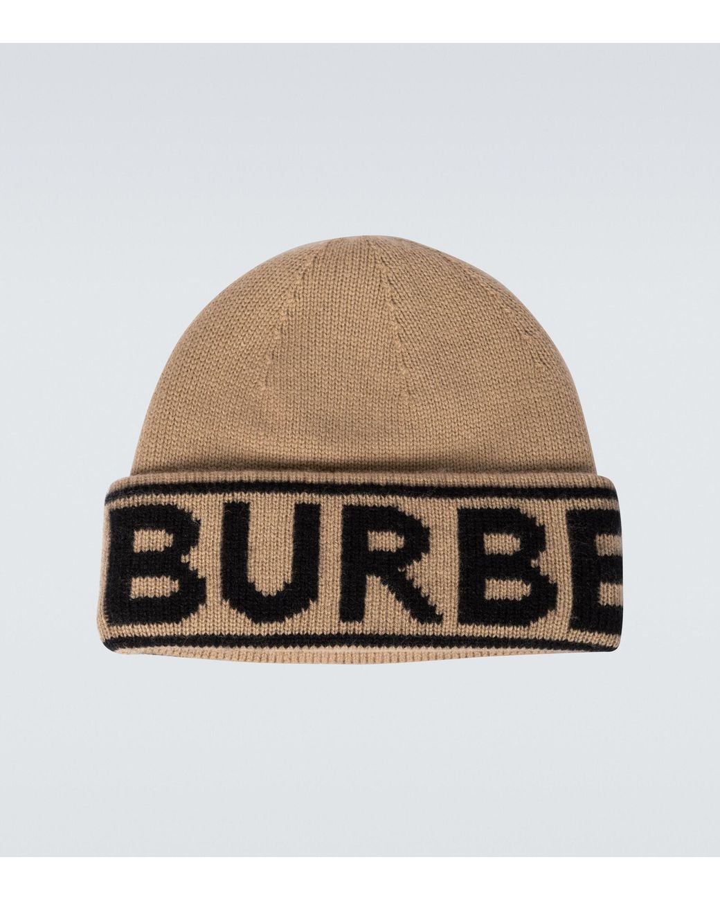 Burberry Logo Intarsia Cashmere Beanie in Natural for Men | Lyst