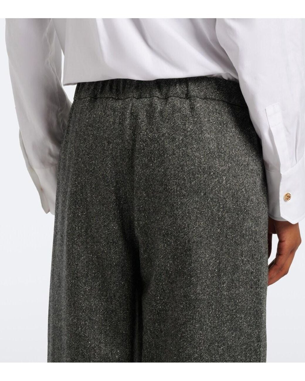 Max Mara Gray Wool And Silk-Blend Flannel Wide-Leg Pants