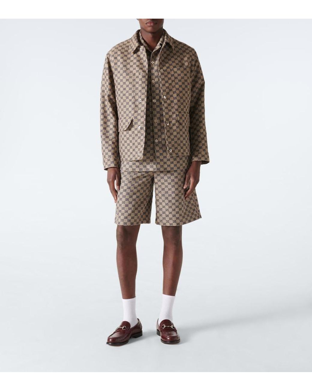 Gucci Natural Gg Linen-Blend Shorts for men