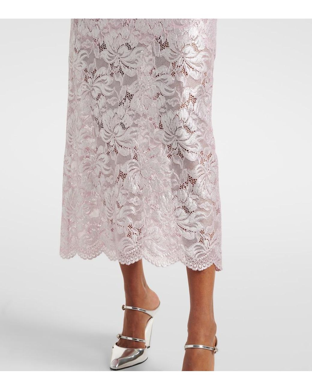 Rabanne Pink Floral Lace Midi Skirt
