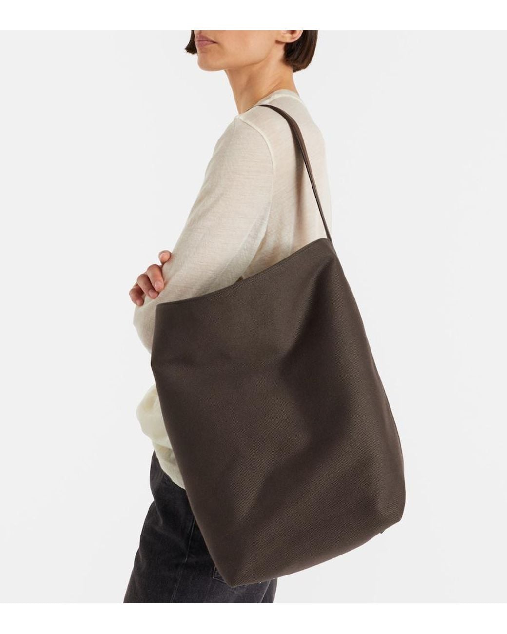 The Row Black N/S Park Large Canvas And Leather Tote Bag