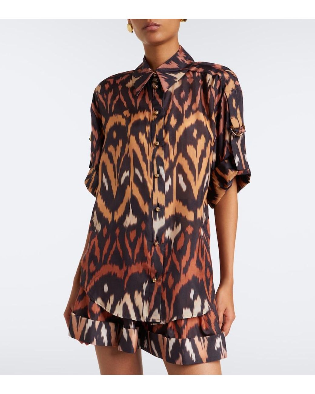 Zimmermann Brown Aster Printed Silk Habutai Shirt
