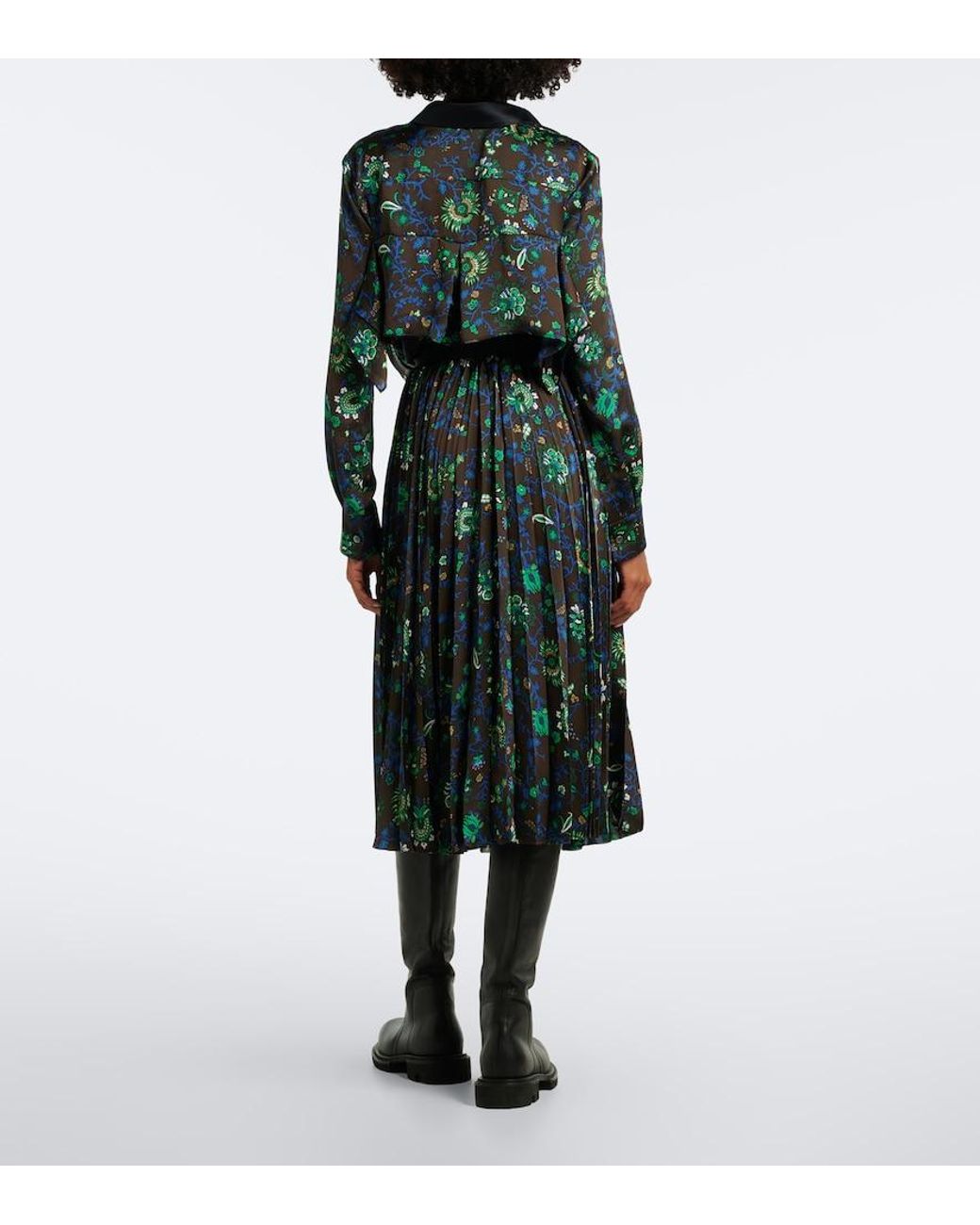 Sacai Green Floral Plisse Midi Skirt