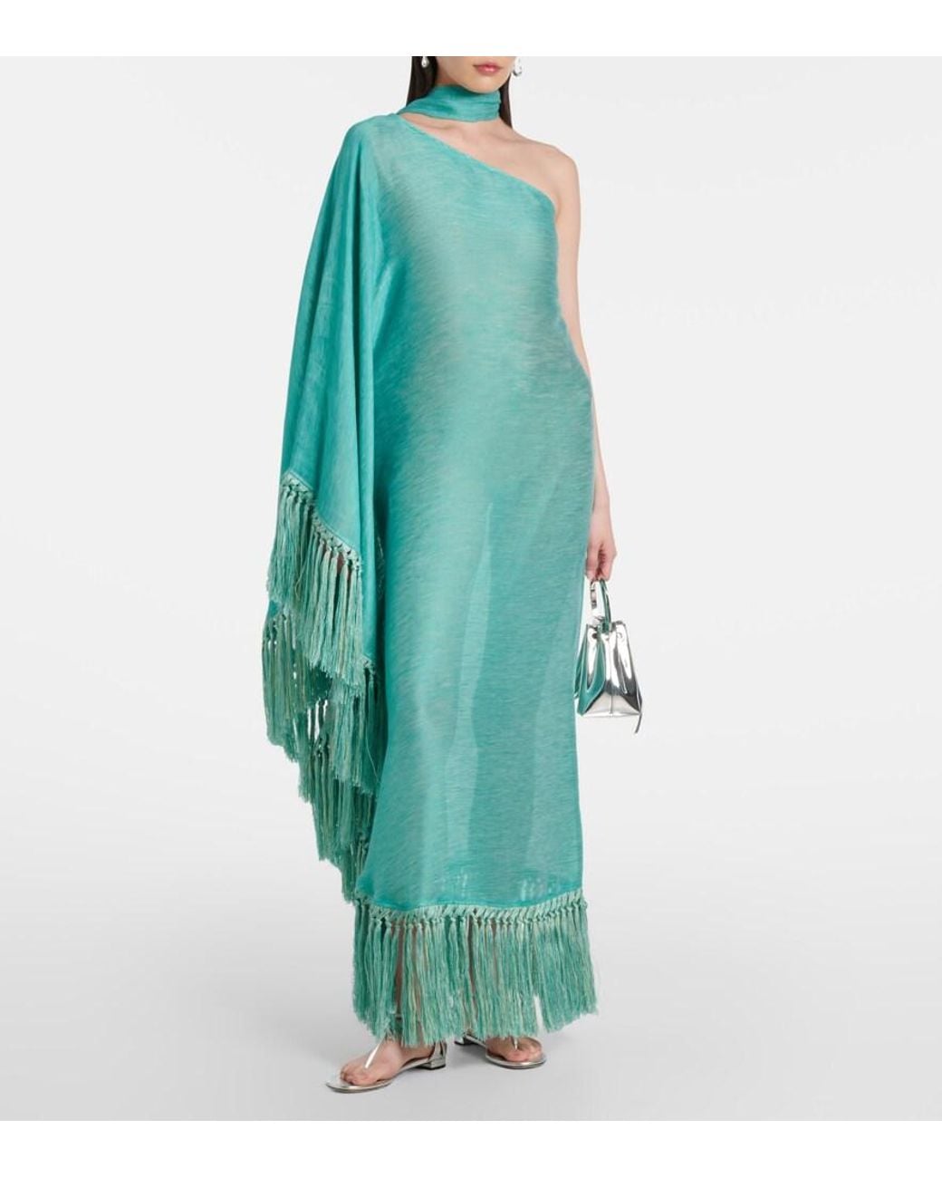 ‎Taller Marmo Blue Arno Fringed Linen-Blend Maxi Dress