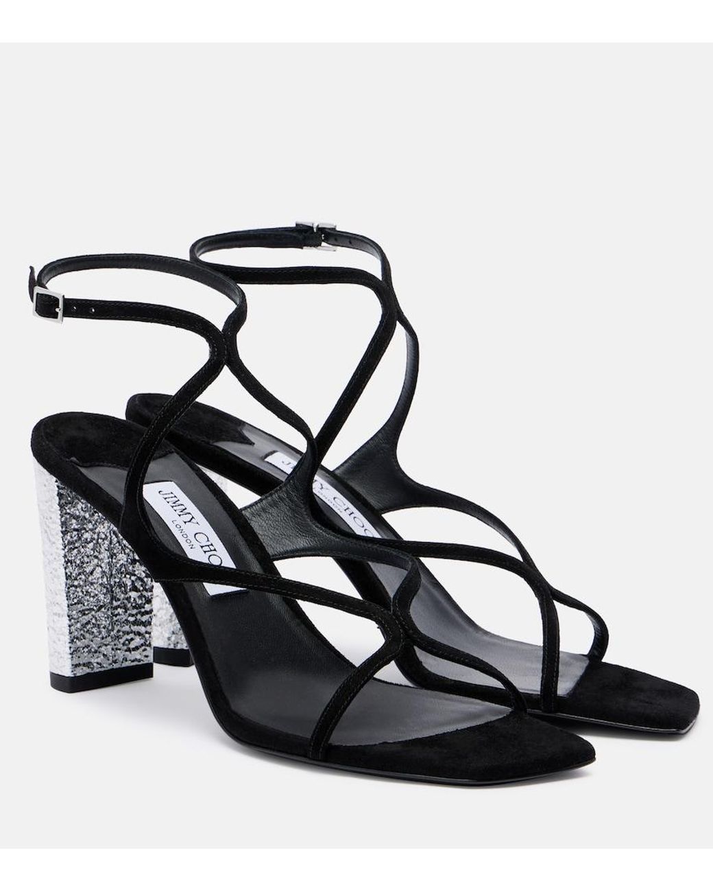 Jimmy Choo Black Azie 85 Embellished Suede Sandals