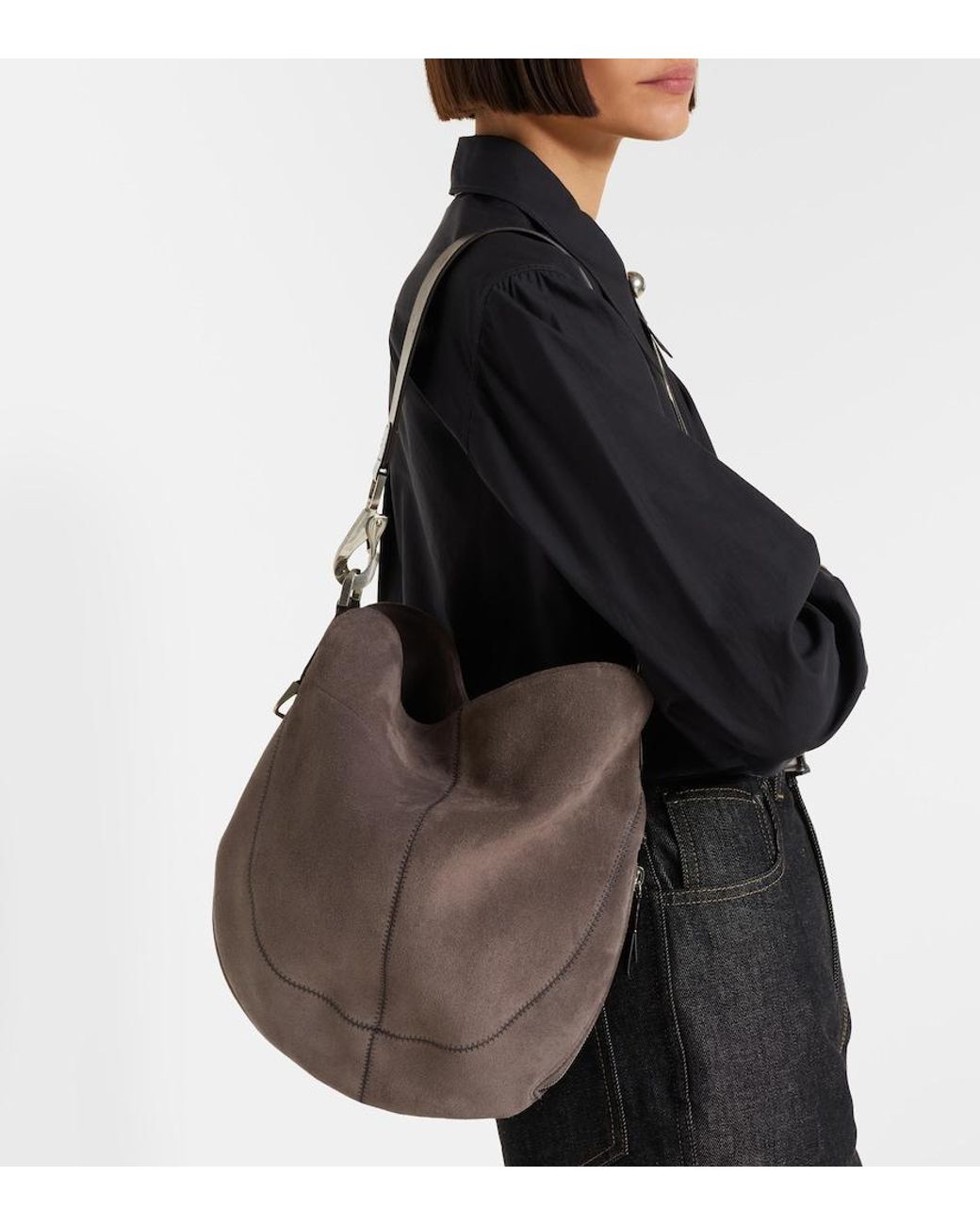 Lemaire Brown Quiver Clip Medium Suede Shoulder Bag