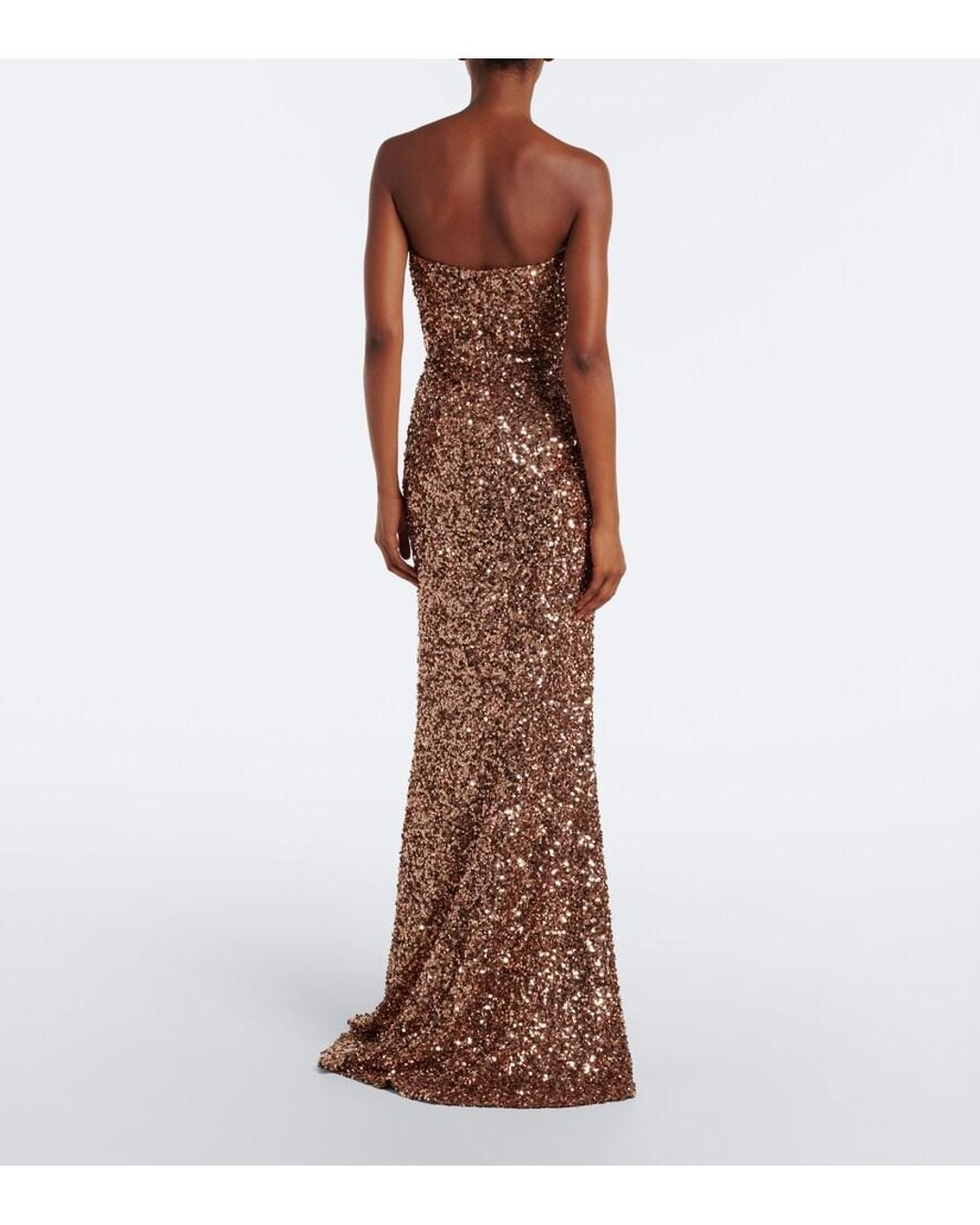 Elie Saab Brown Sequined Strapless Bustier Gown