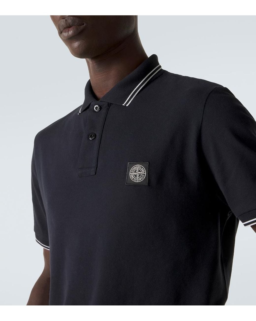 Stone Island Blue Compass Cotton-Blend Pique Polo Shirt for men