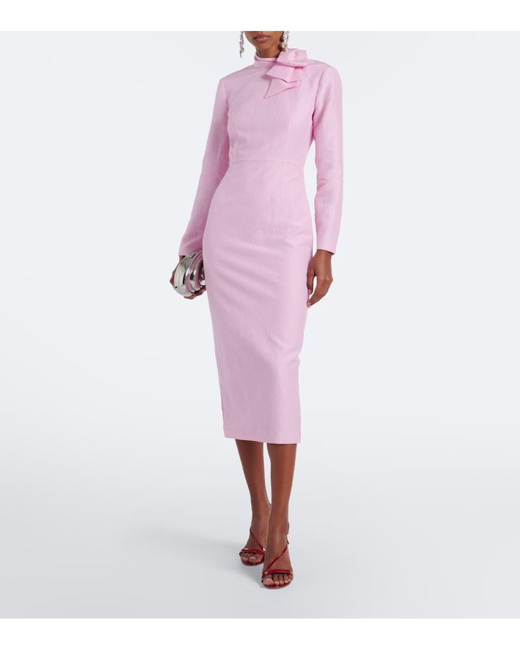 Roland Mouret Pink Bow-Detail Jacquard Cocktail Dress
