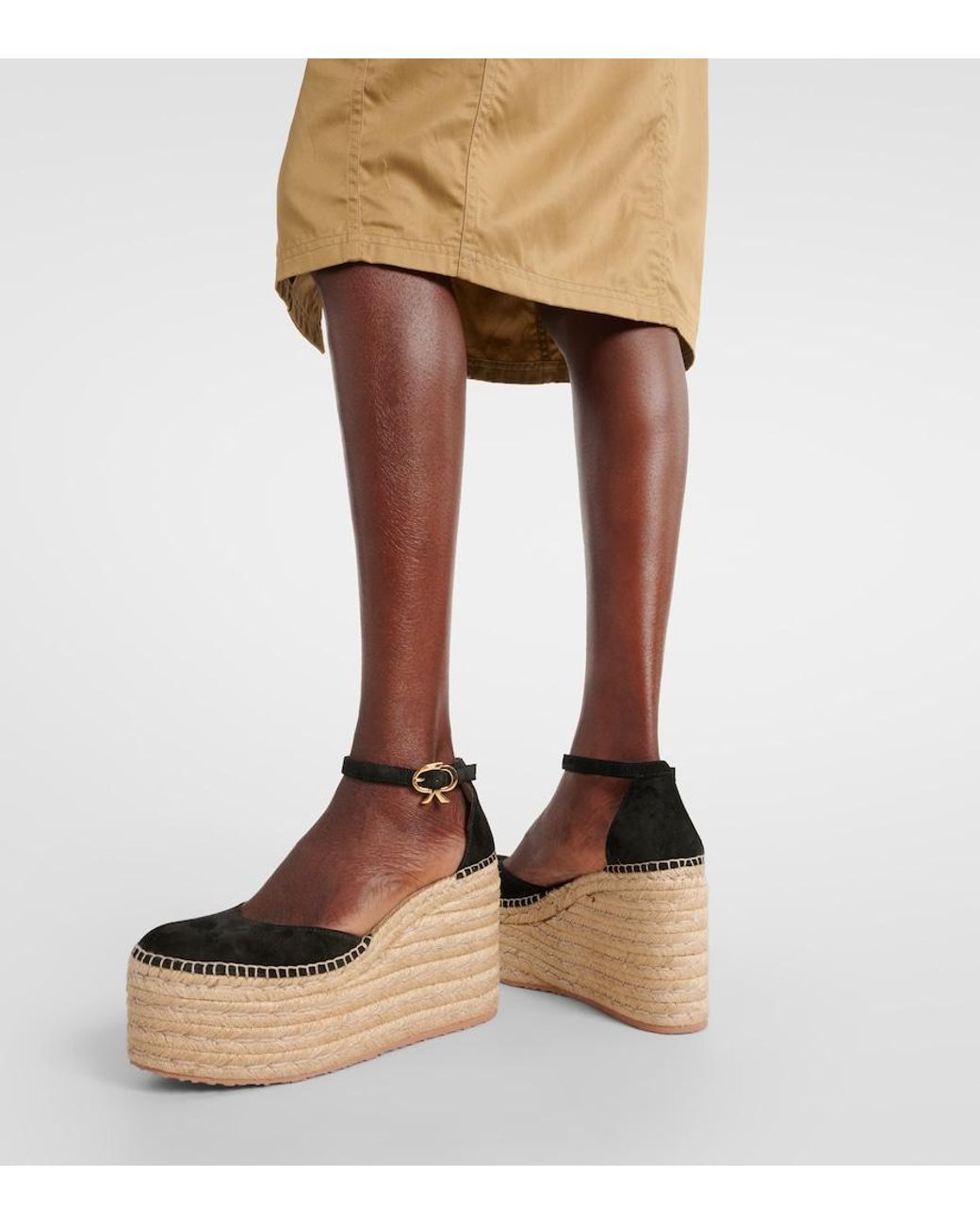 Gianvito Rossi Metallic Suede Platform Espadrille Wedges