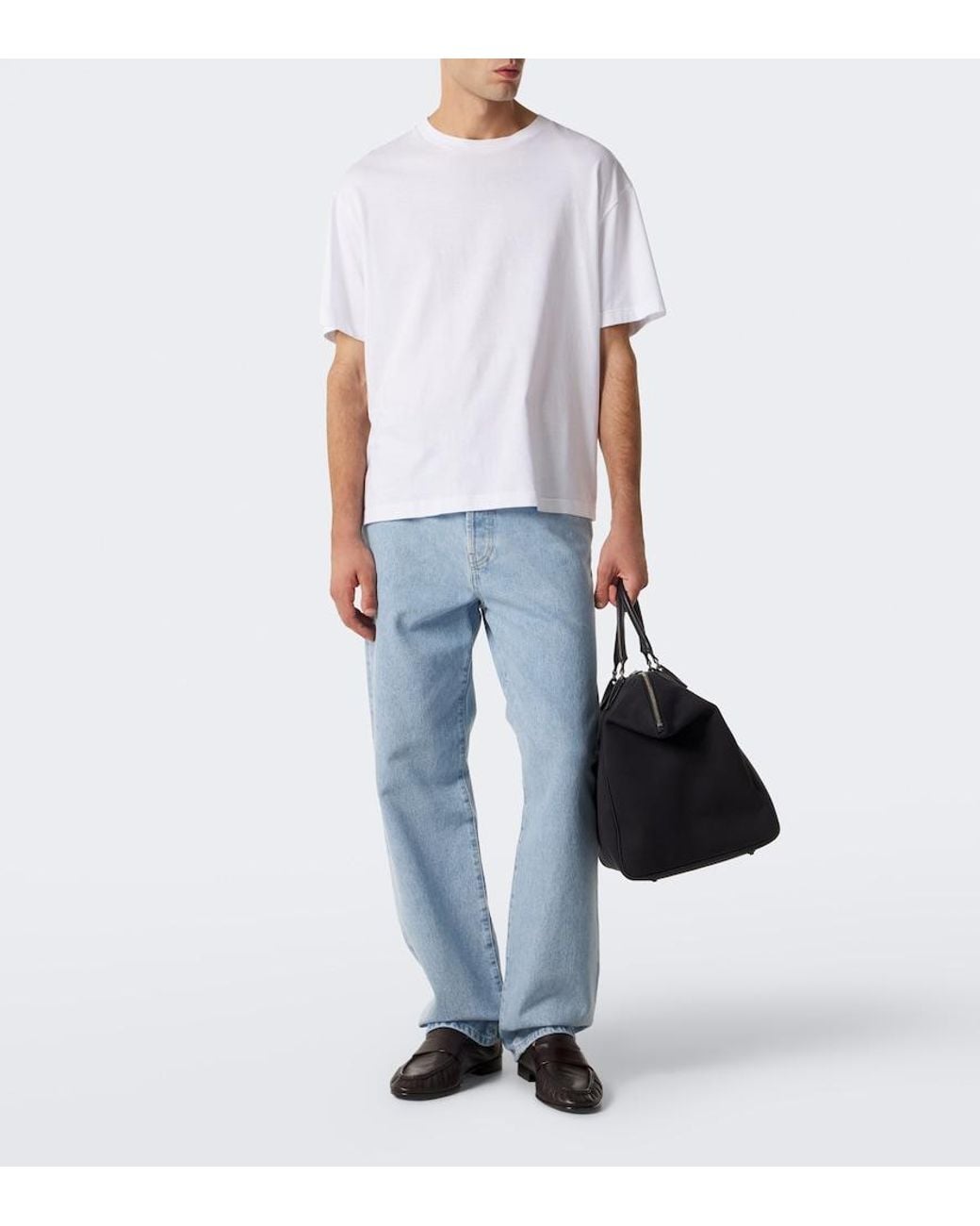 The Row Black Timo Leather-Trimmed Canvas Tote Bag for men