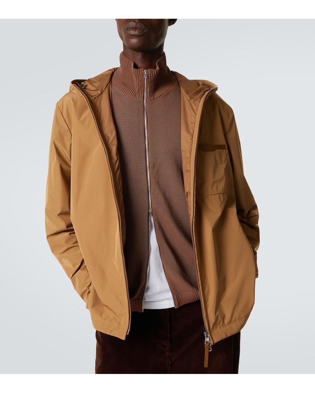 Moncler Brown Leather-Trimmed Jacket for men