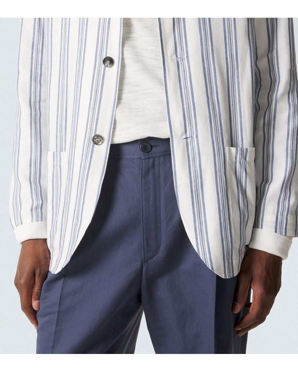 Brioni Blue Linen And Cotton Straight Pants for men