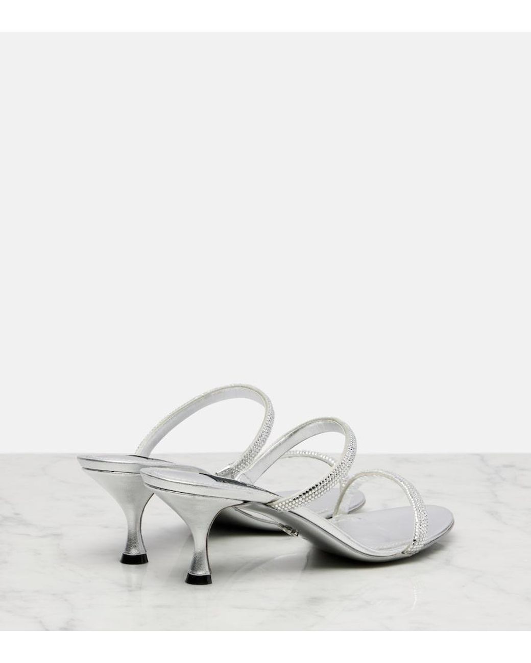 Dolce & Gabbana White 60 Crystal-Embellished Satin Mules