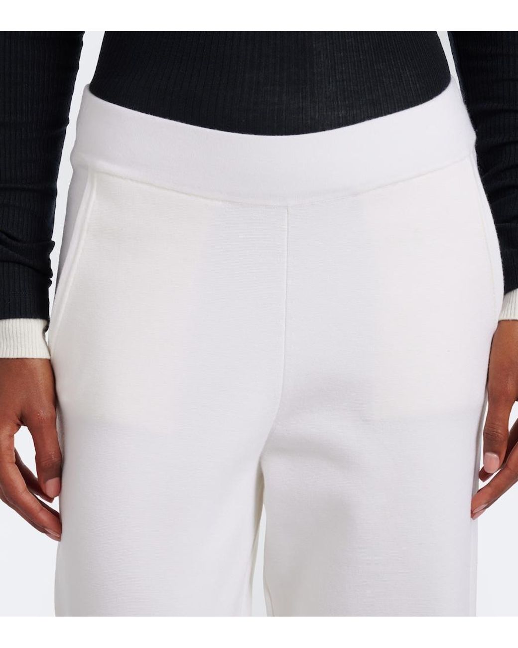 Max Mara White Wool-Blend Wide-Leg Pants