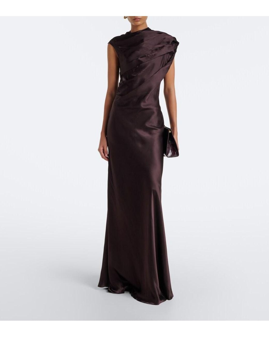 TOVE Purple Saige Gathered Satin Gown