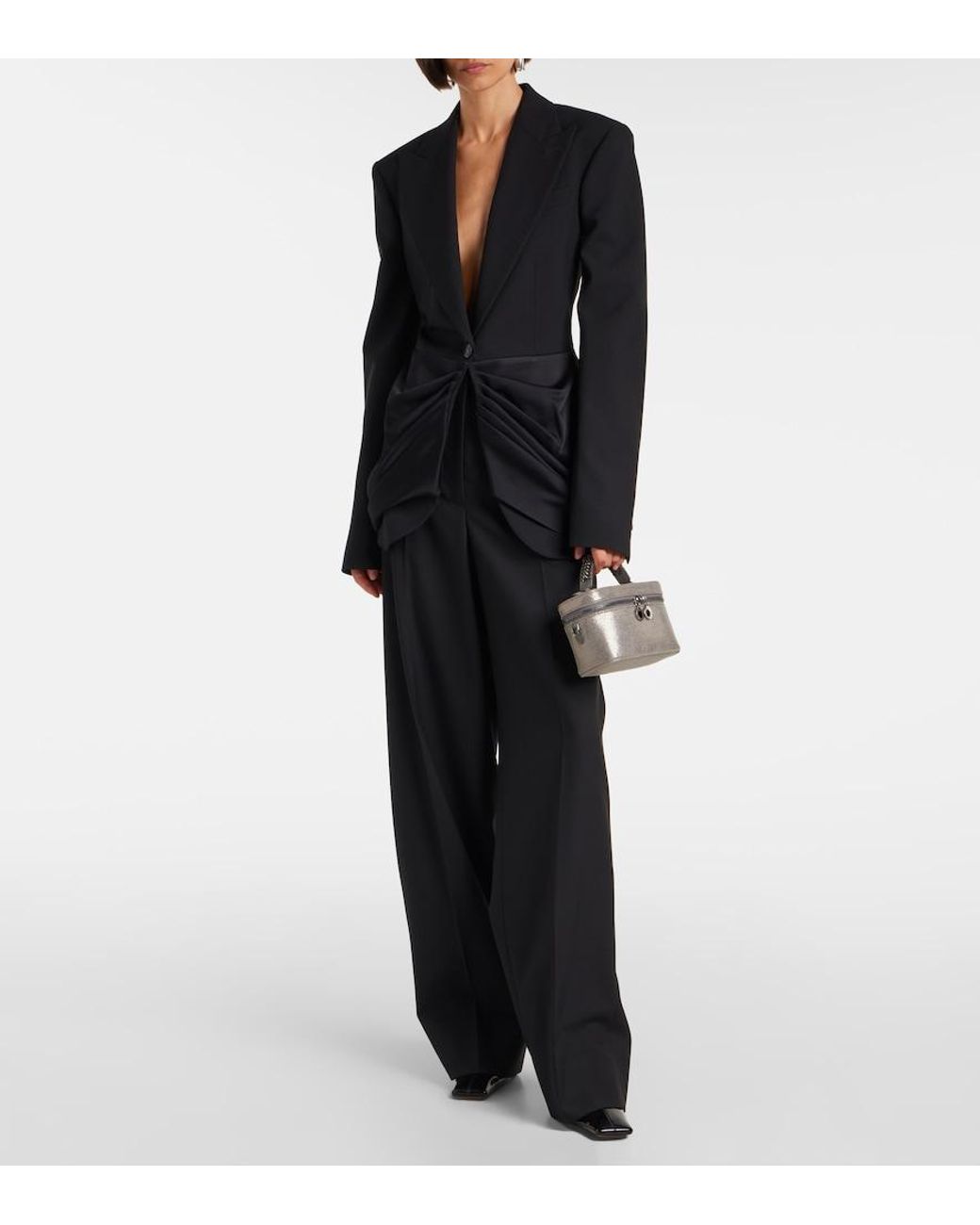 Stella McCartney Black Draped Satin-Trimmed Wool Blazer