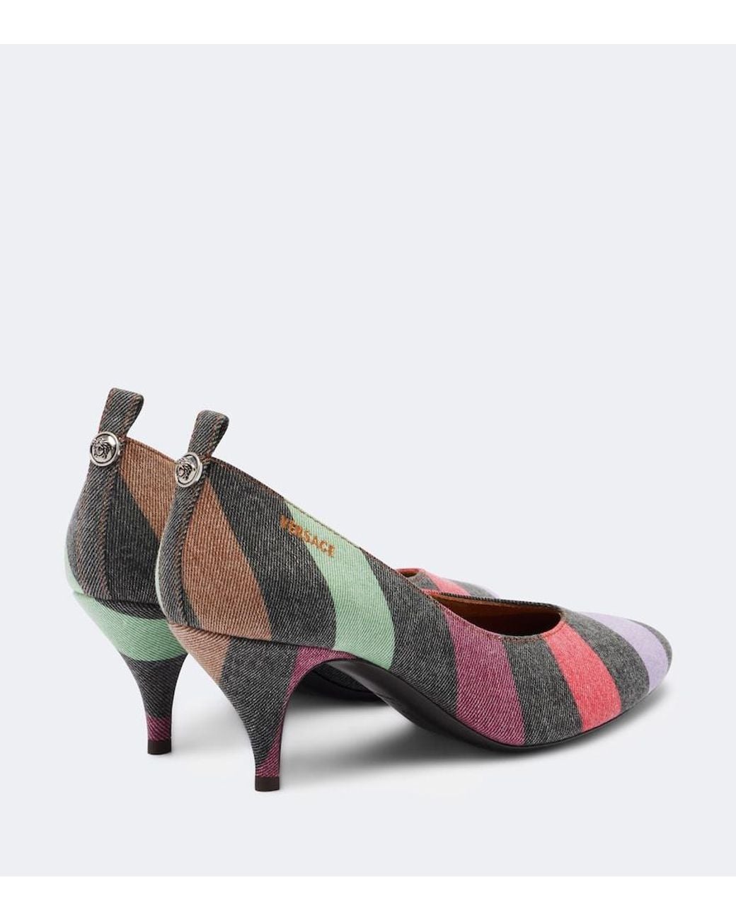 Versace Multicolor Tina Striped Denim Pumps
