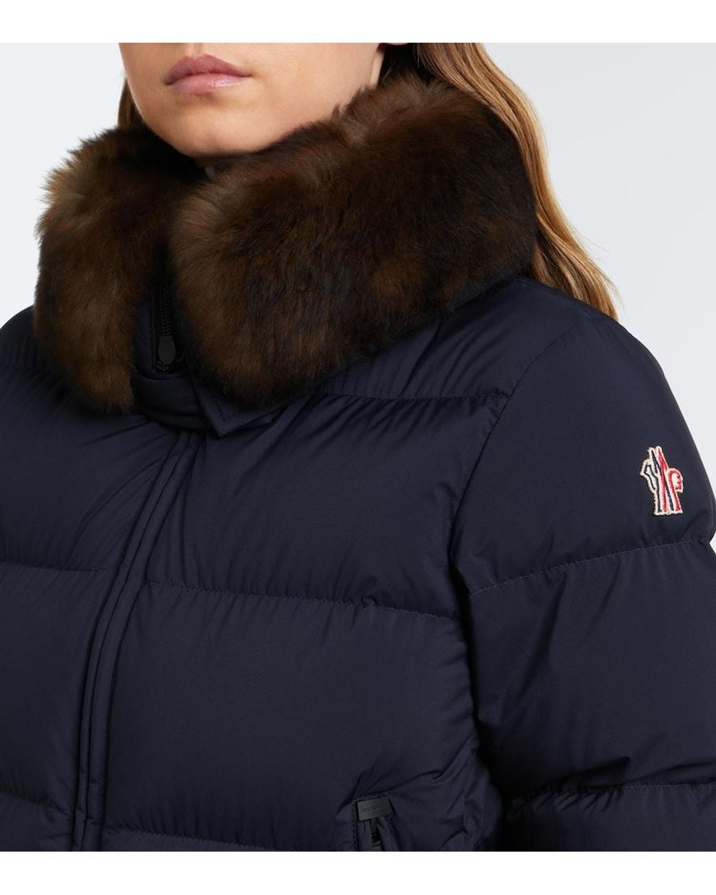 Moncler Blue Arrabas Shearling-Trimmed Ski Jacket
