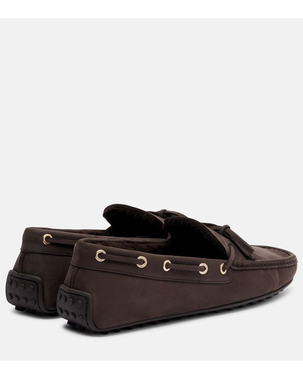 Tod's Brown Gommino Shearling-Lined Suede Boat Shoes
