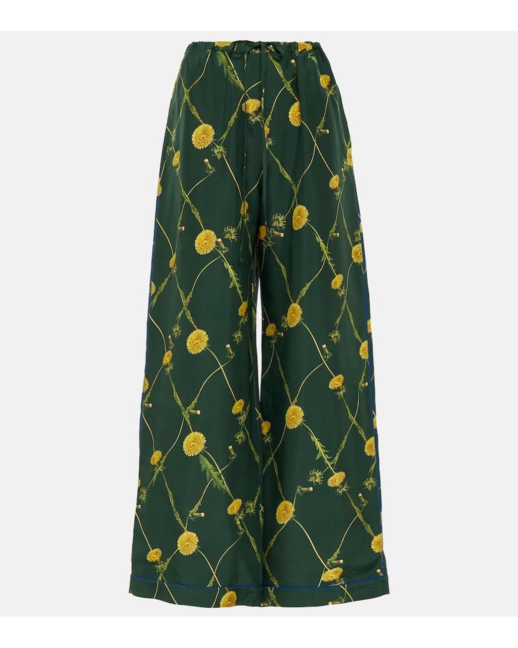 Burberry Green Floral Silk Pajama Pants