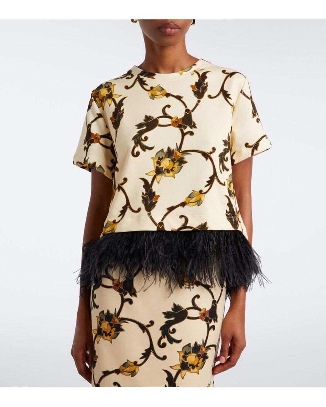 LaDoubleJ Black La Scala Fringed Printed Cotton T-Shirt