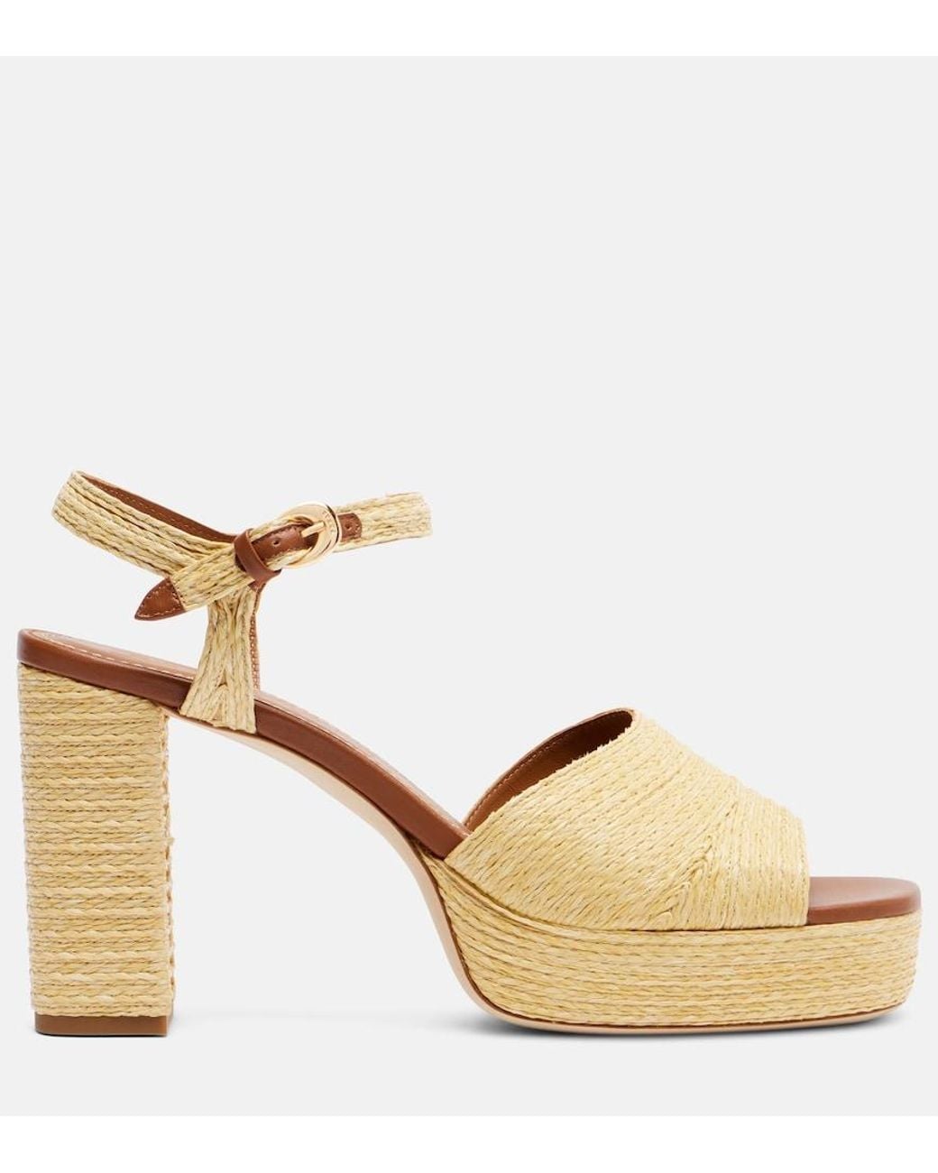 Staud Metallic Jodie Raffia And Leather Platform Sandals