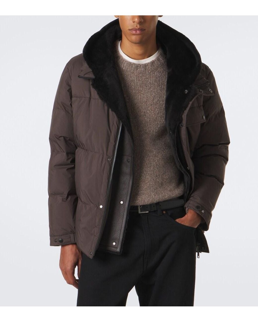 Yves Salomon Brown Shearling-Trimmed Down Jacket for men