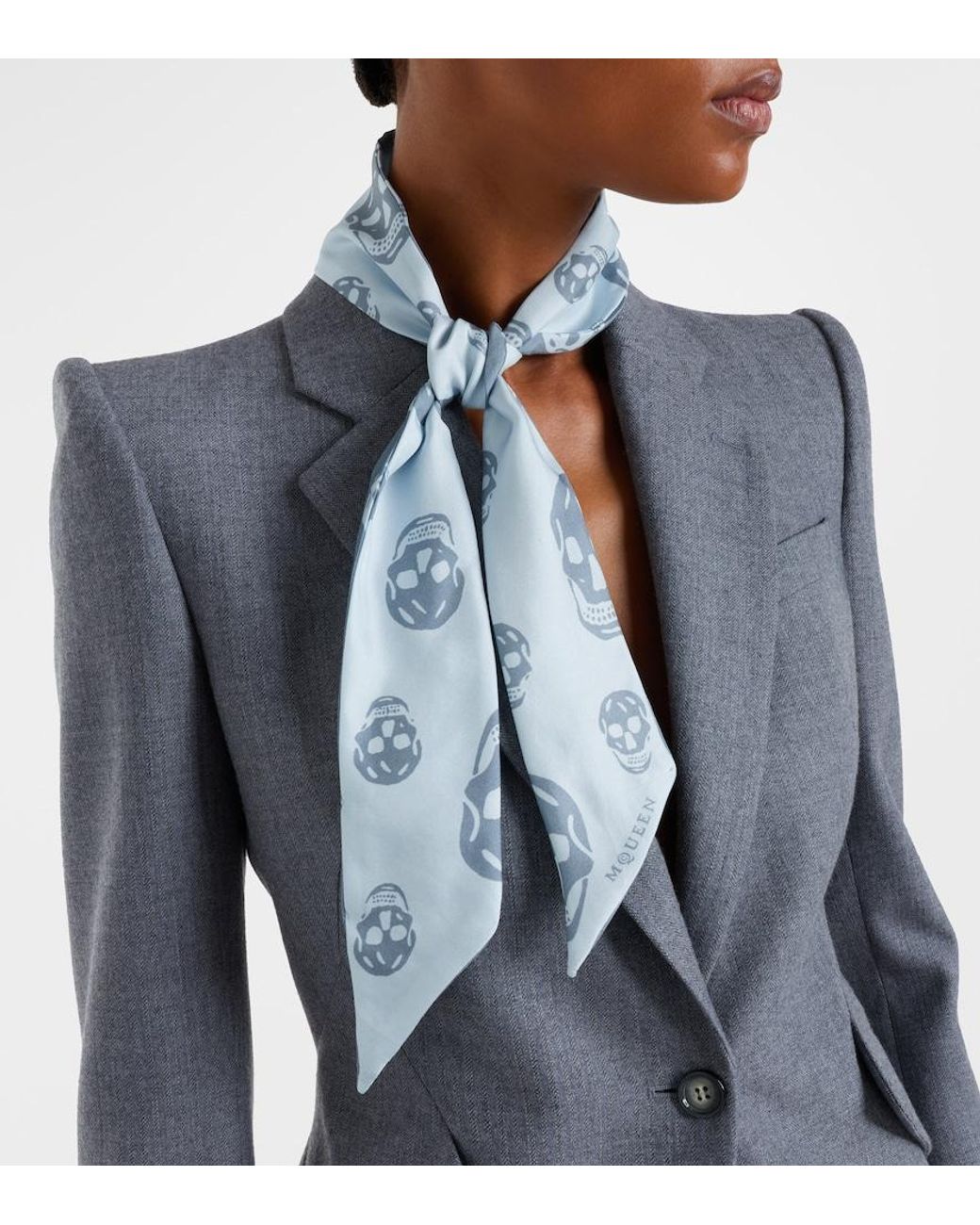 McQueen Blue Skull Silk Twill Scarf