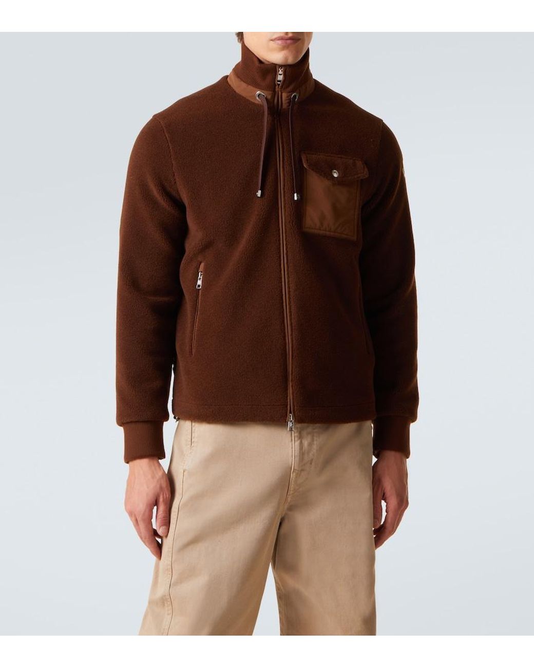 Moncler Brown Down-Paneled Teddy Cardigan for men