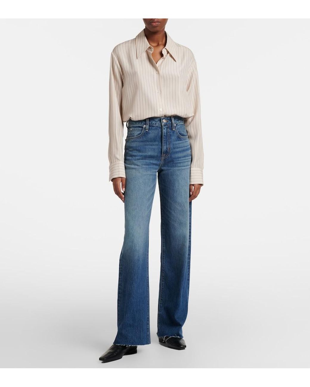 SLVRLAKE Denim Blue Grace Faded Wide-Leg Jeans