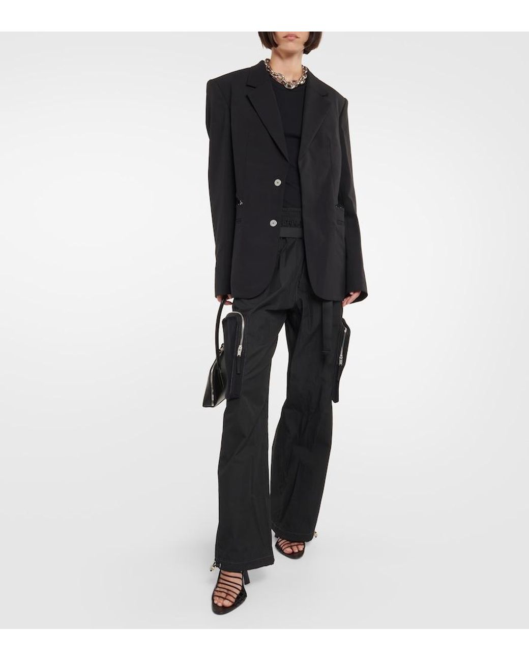 Dion Lee Black Lace-Trimmed Cutout Wool Blazer