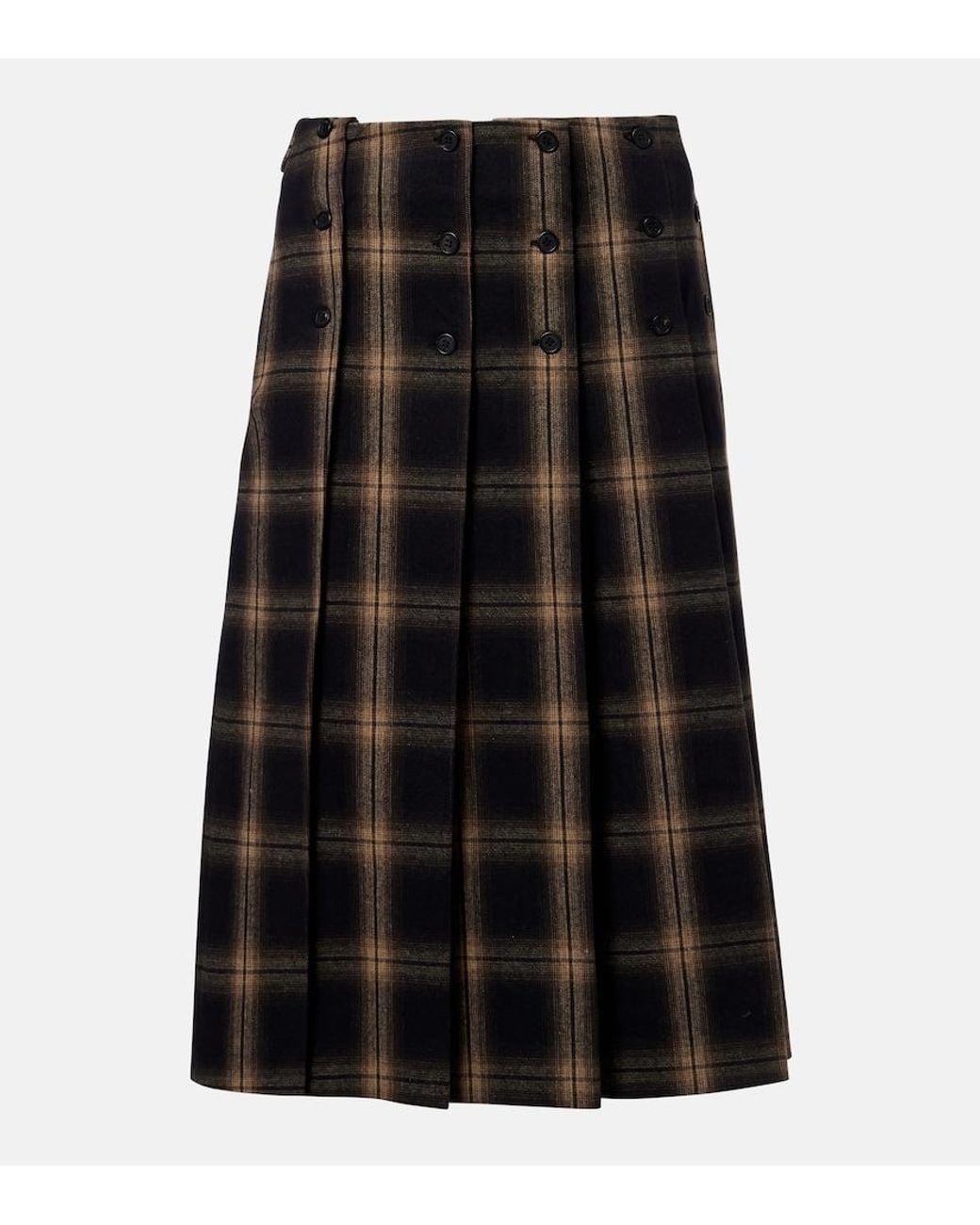 The Attico Black Plaid Pleated Cotton Midi Skirt