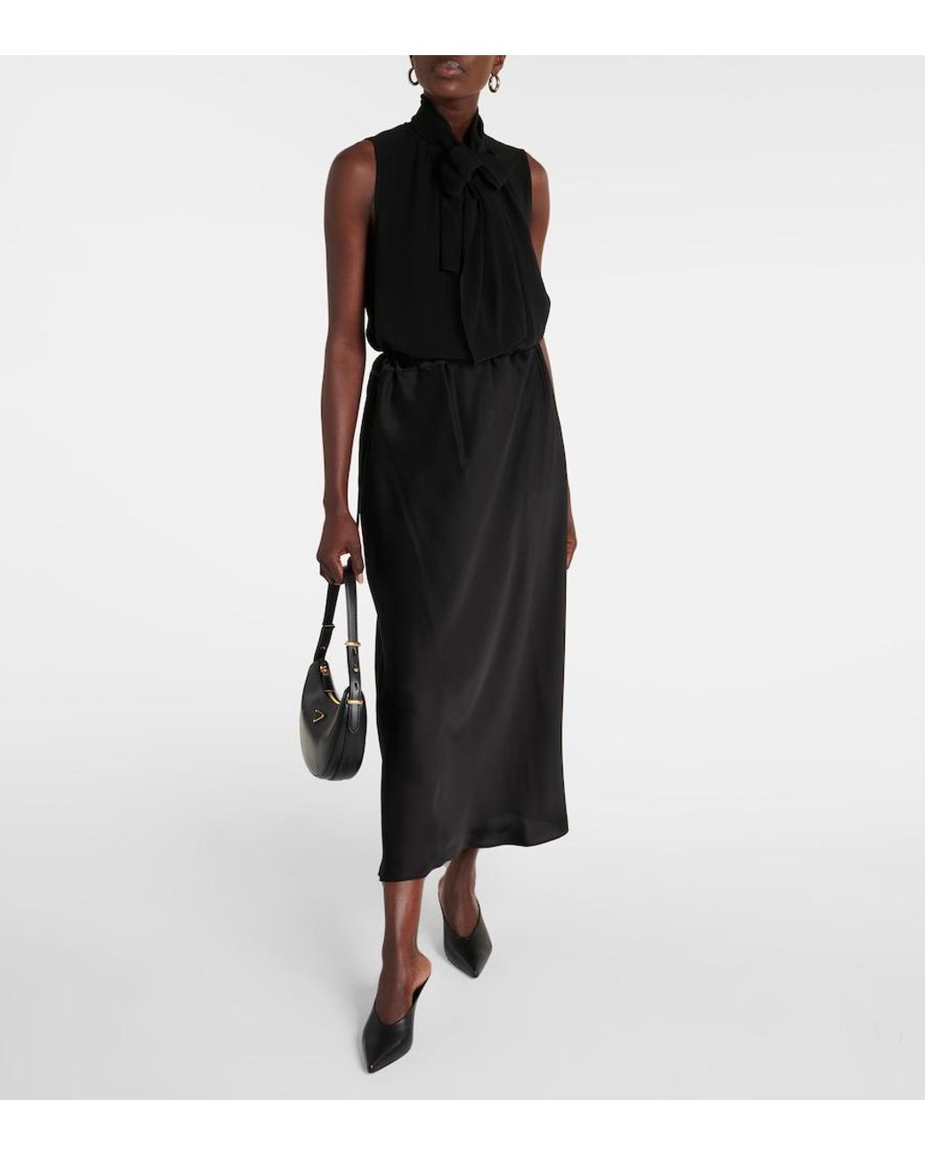 Max Mara Black Editore Satin Midi Skirt