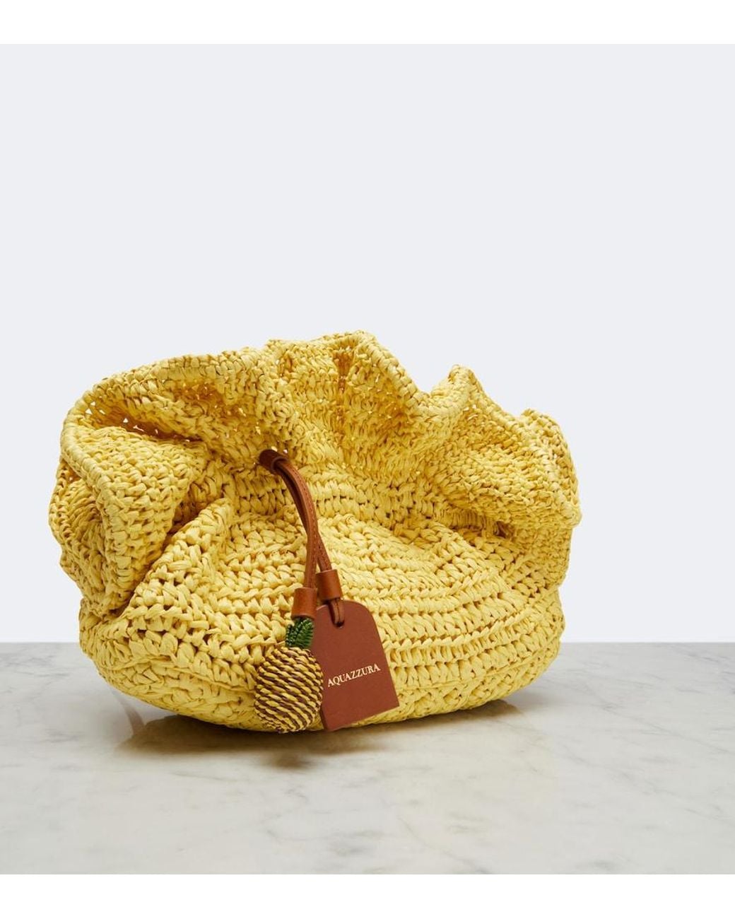Aquazzura Yellow Paradise Raffia Clutch
