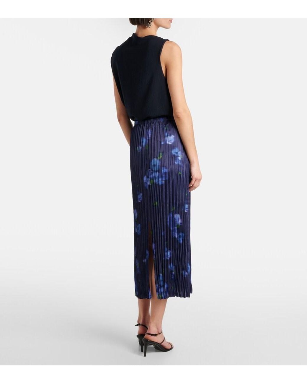 Vince Blue Plissierter Midirock Poppy Blur